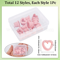 12個12スタイルのプラスチック粘土プレス型  粘土カッター  クレイモデリングツール  DIYイヤリング製作用  ハート  ピンク  13~16x13~17.5x11mm  1個/スタイル&nbsp;DIY-WH20048-071