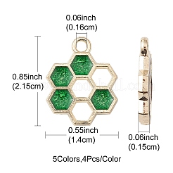 20本5色合金エナメルペンダント  ハニカムチャーム  ミックスカラー  19x15x1.5mm  穴：2mm  4個/カラー&nbsp;ENAM-YW0002-83