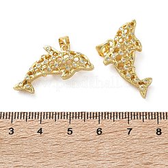真鍮マイクロパヴェクリアキュービックジルコニアペンダント  イルカのチャーム  18KGP本金メッキ  15x29x7mm  穴：3.5x4.5mm&nbsp;KK-D221-19G-02