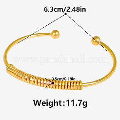 304ステンレススチール製カフバングル  女性のためのトルクバングル  コイル線付き  18KGP本金メッキ  内径：2-1/2インチ（6.3cm）&nbsp;RB9750-2