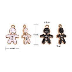 40本2色合金エナメルペンダント  クリスタルラインストーン付き  人形  ミックスカラー  18x12x2mm  穴：1.6mm  20個/カラー&nbsp;ENAM-CJ0002-45