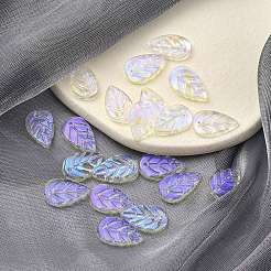 クリアガラスペンダント  葉のチャーム  クリアAB  18x11x3mm  穴：1.2mm&nbsp;GLAA-YW0003-05