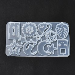 DIYペンダントシリコンモールド  レジン型  UVレジン＆エポキシ樹脂のジュエリー作り用  モンステラ葉  足跡  スター  ムーン  テープ  音楽プレーヤー  花  ホワイト  76x132x4mm  穴：1~2.2mm  内径：13.5~37x17~31mm&nbsp;DIY-I101-01