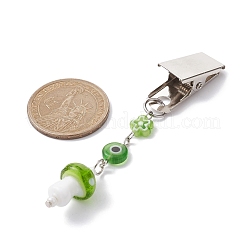 Iron ID Card Clips with Handmade Lampwork Mushroom & Evil Eye&nbsp;JEWB-BR00126-05