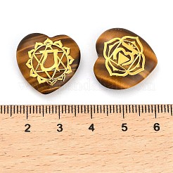 7Pcs 7 Styles Chakra Natural Tiger Eye Love Heart Ornaments Figurines&nbsp;G-P533-01C