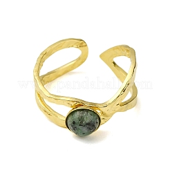 Ion Plating(IP) Round Natural African Jade Finger Rings&nbsp;RJEW-H233-01G-05