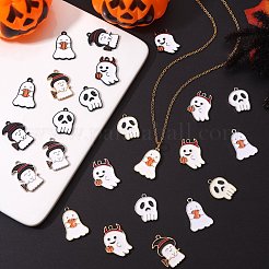 24個12スタイルハロウィンテーマアロイエナメルペンダント  白い幽霊  ミックスカラー  2個/スタイル&nbsp;ENAM-SZ0002-12
