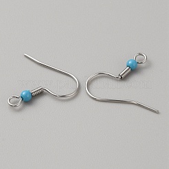 304ステンレススチールピアスフック  コイルとプラスチックボール付きフレンチフック  ディープスカイブルー  19.5x18.5x3mm  穴：2mm  ピン：0.7mm&nbsp;STAS-WH0027-64P-08