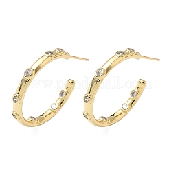 C-Shaped Brass Micro Pave Clear Cubic Zirconia Stud Earrings&nbsp;EJEW-A132-14G