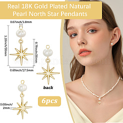 6Pcs Brass & Natural Pearl Star Pendants&nbsp;KK-BBC0019-33