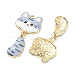 プリント合金ペンダント  猫の形のチャーム  ラックめっき  ゴールドカラー  ゲインボロ  40x19.5x2.5mm  穴：1.8mm&nbsp;ENAM-K076-45G-02
