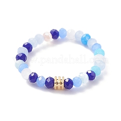 Glass Beaded Stretch Finger Ring with Cube for Women&nbsp;X-RJEW-JR00431