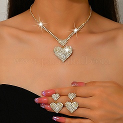 Heart Brass Crystal Rhinestone Pendant Necklaces & Stud Dangle Earrings Sets for Women&nbsp;WGA2345-02