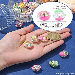 20個 10スタイル 手作り透明アクリルビーズ  手描きのビーズ  丸くフルーツ柄  ミックスカラー  18x15mm  穴：2.5~3mm  2個/スタイル&nbsp;MACR-CJ0002-14