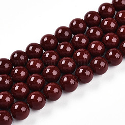 ベーキングペイントパール化ガラスパールビーズ連売り  ラウンド  暗赤色  6mm  穴：0.8mm  約69~70個/連  15.75~15.94インチ（40~40.5cm）&nbsp;HY-N002-6mm-D01