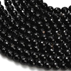 天然石ブラックトルマリンビーズ連売り  多面カット  ラウンド  6.5mm  穴：0.8mm  約61個/連  15.35''（39センチメートル）&nbsp;G-H329-D02-6mm
