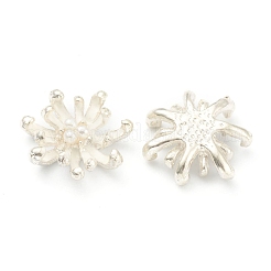 PVD真空メッキ合金カボション  長持ちメッキ  白いプラスチックビーズで  花  プラチナ  16x5mm&nbsp;PALLOY-O098-01P