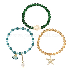3Pcs 3 Styles Ocean Glass Beaded Stretch Bracelet Sets&nbsp;BJEW-JB14306