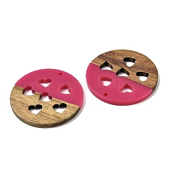 樹脂とクルミのペンダント  聞くとフラットラウンド  バレンタインデーの贈り物のために  カメリア  38x3.5mm  穴：2mm&nbsp;WOOD-I013-05C