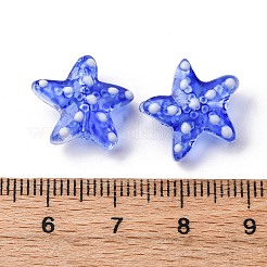 手作りランプワークビーズ連売り  水玉模様の星  ブルー  13~14.5x15~15.5x6.5~7mm  穴：1.2mm  約29~30個/連  35.6~37.5cm&nbsp;LAMP-I027-09H