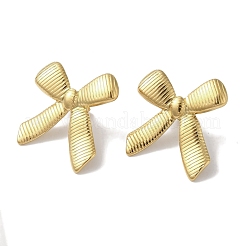 女性用304ステンレススチールスタッドピアス  ストライプの蝶結び  18KGP本金メッキ  29x26mm&nbsp;EJEW-I303-06G