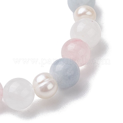Natural Rose Quartz & White Jade & Pearl Round Beaded Stretch Bracelets for Women&nbsp;BJEW-JB11041-01