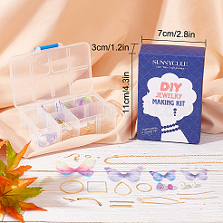 DIYイヤリング作成キット  ガラスビーズ＆チャームを含む  真鍮のピアスフック  アイピン  フラットヘッドピン＆丸カン  ポリエステル装飾  鉄の棒のリンク  304ステンレスペンダント  ミックスカラー  24x30mm&nbsp;DIY-SC0017-92