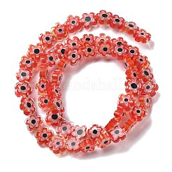 ハンドメイドミッレフィオーリ ランプワークビーズ連売り  花  ミックスカラー  7.5~8.5x7.5~8.5x3~3.5mm  穴：0.8mm  約50個/連  15.75~15.94インチ（40~40.5cm）&nbsp;LAMP-F035-09