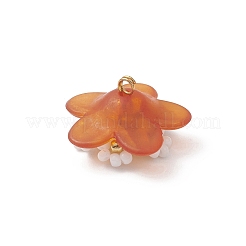 ガラスシードビーズの花のペンダント  アクリル、合金、真鍮を使用  チョコレート  11x20.5x20mm  穴：2mm&nbsp;PALLOY-MZ01128-02