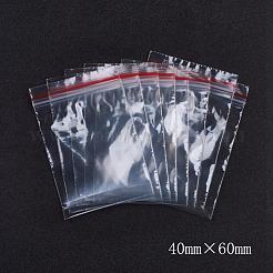 再封可能なプラスチック製包装袋  トップシール  セルフシールバッグ  長方形  レッド  6x4cm  片側の厚さ：1.1ミル（0.028mm）&nbsp;OPP-G001-E-4x6cm