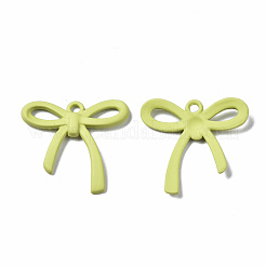 スプレープリント合金ペンダント  カドミウムフリー＆ニッケルフリー＆鉛フリー  蝶結び  黄緑  24x25x2mm  穴：1.8mm&nbsp;PALLOY-Q434-009B-NR