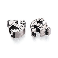 304ステンレス鋼のヨーロッパスタイルの大きな穴のビーズ  アンカー  アンティークシルバー  14x13.5x6mm  穴：4.5~6mm&nbsp;STAS-T072-122AS