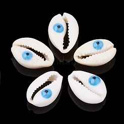 カウリーシェルビーズ  エナメル  穴なし/ドリルなし  目  ディープスカイブルー  20~25x14~16x5~7mm&nbsp;SHEL-S274-29B