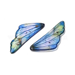 透明エポキシ樹脂ペンダント2個  ウイング  金箔  コーンフラワーブルー  41x16.5x2mm  穴：1.2mm&nbsp;RESI-A044-04D