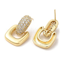 クリア キュービックジルコニア スクエア ダングル スタッド ピアス  女性のための真鍮のイヤリング  ゴールドカラー  23mm&nbsp;EJEW-Q769-03G
