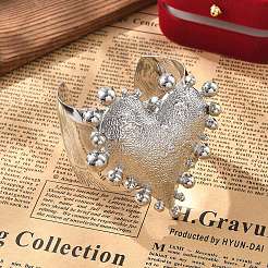 Textured Heart Alloy Open Cuff Bangles for Women&nbsp;BJEW-A027-01P