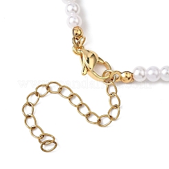 4MM White Round ABS Plastic Imitation Pearl Beaded & 304 Stainless Steel Paperclip Chain Necklaces&nbsp;NJEW-JN05676