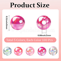5色透明アクリルビーズ  ab色メッキ  ラウンド  ミックスカラー  8mm  穴：2mm  約100PCS /カラー&nbsp;MACR-PA0001-03B-02