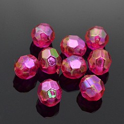 環境に優しい透明アクリルビーズ  多面カット  ラウンド  ABカラー  フクシア  8mm  穴：1.5mm  約2000個/500g&nbsp;TACR-PL642-8mm-09