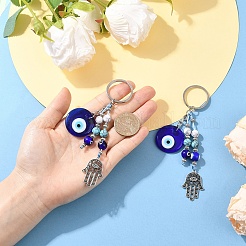 2Pcs Handmade Lampwork & Alloy & Synthetical Turquoise Keychains&nbsp;KEYC-YW00226