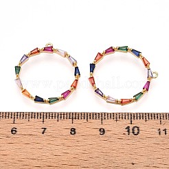 真鍮製マイクロパヴェキュービックジルコニアペンダント  リングチャーム  18KGP本金メッキ  24x23x3mm  穴：1.2mm&nbsp;KK-N261-17G