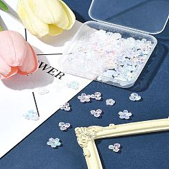 100個 5スタイル UVメッキアクリルビーズキャップ  虹色の  3枚の花びらの花  ミックスカラー  8~12x8~12x2~4mm  穴：1.4~1.5mm  20個/スタイル&nbsp;FIND-FS0002-87