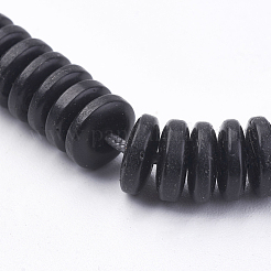 天然石ココナッツビーズ連売り  フラットラウンド  ブラック  8x3mm  穴：1.2mm  約110個/連  12.59インチ（32cm）&nbsp;X-COCO-P002-01-8mm