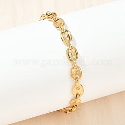 女性用304ステンレススチールリンクチェーンブレスレット  オーバル  PVD真空メッキ  22KGP本金メッキ  7インチ（17.9cm）&nbsp;LS-BJEW-Z143-25G
