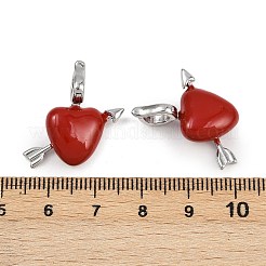 真鍮製折りたたみ式クラスプ  エナメル  ハート  プラチナ  23x22x8mm  穴：5.5x5mm&nbsp;KK-H078-24P