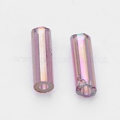 Transparent Colours Rainbow Glass Bugle Beads&nbsp;X-TSDB6MM176