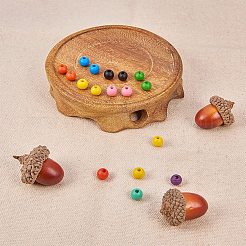 ウッドビーズ  染め  ラウンド  ミックスカラー  10mm  穴：3.5mm  200個/箱  プラスチックビーズ容器：7.2x5.2cm&nbsp;WOOD-PH0008-05