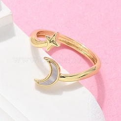 女性用真鍮シェルカフリング  カドミウムフリー＆鉛フリー  月＆星  16KGP本金メッキ  内径：18.5mm&nbsp;RJEW-C126-14G
