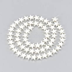 電気メッキ磁気無し合成ヘマタイトビーズ連売り  スター  銀メッキ  8x8x2.5mm  穴：1mm  約63個/連  15.7インチ&nbsp;G-T061-90S