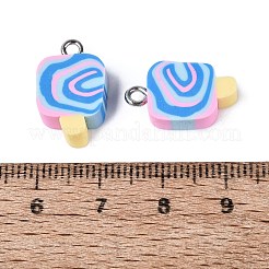 手作り樹脂粘土ペンダント  アイスクリームのチャーム  鉄ループ付き  ドジャーブルー  18~19.5x8.5~10.5x5mm  穴：1.8~2mm&nbsp;CLAY-Q253-07P-08